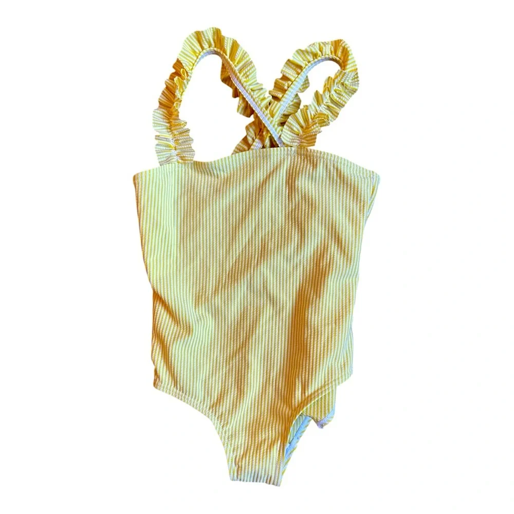 LIZENS Girls One Piece Swimsuit – Yellow & White Stripe – Size 9/10 – NWT - Picture 1 of 12